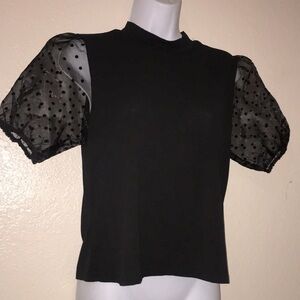 Luna moon puff sleeve top with velvet poka dots 17 inches armpit to armpit 22